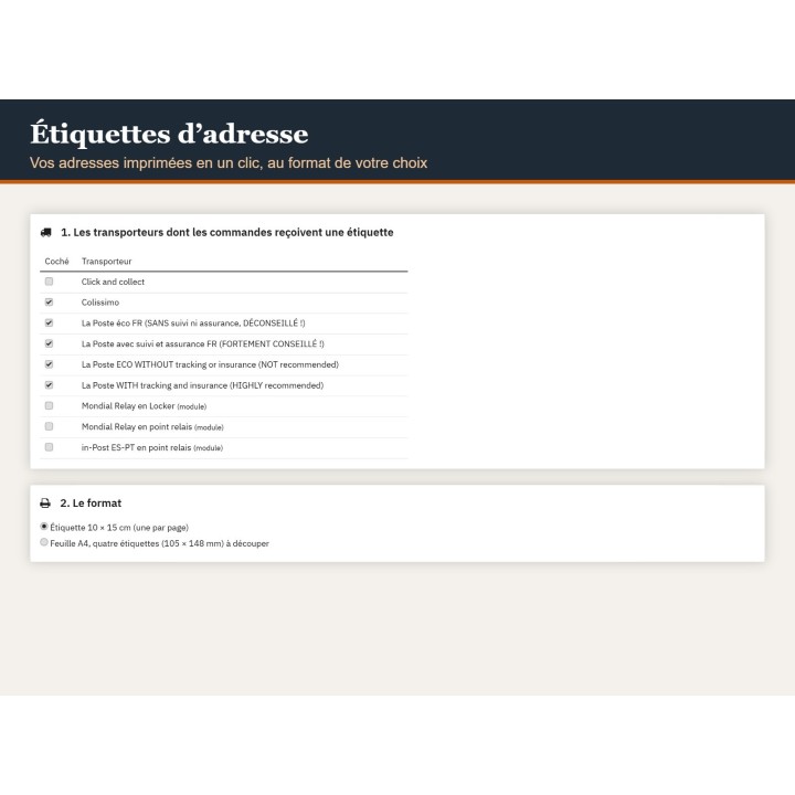 Address labels for PrestaShop — FFSMC