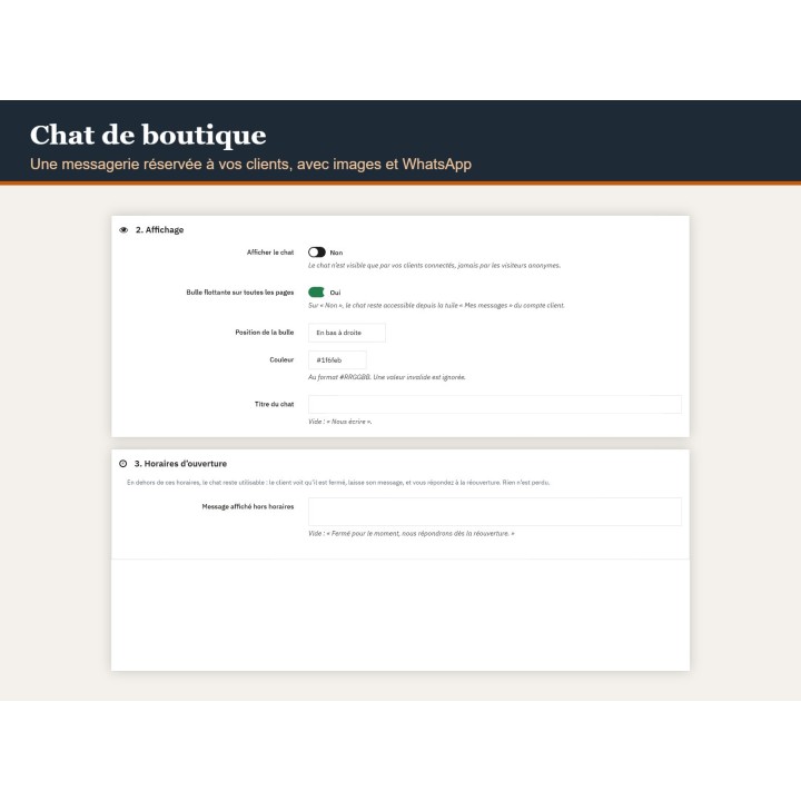 Chat de boutique — messagerie client sans spam, avec images, pour PrestaShop
